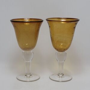 Artland Iris Seeded Bubbles Amber Brown Gold Water Wine Goblets Glasses 2 Pcs
